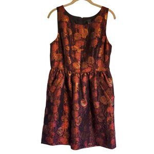 J. Crew Floral Jacquard Brodcade Sleeveless A Line Dress Orange Red Yellow